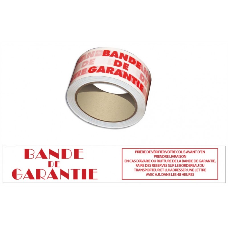 ADHESIF BANDE DE GARANTIE BLANC/ROUGE 50MM 66M