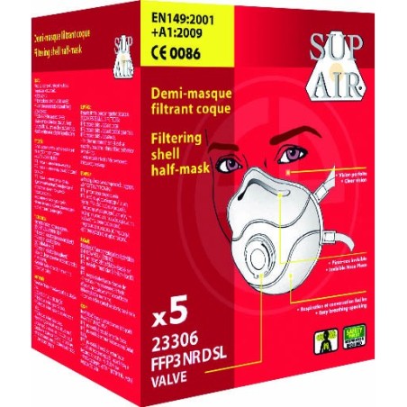 Masque FFP3 NR D SL Coque valve PREMIUM (boîte de 5 pièces) MO23306 Masque FFP3 NR D SL Coque valve PREMIUM (boîte de 5 pièces) MO23306