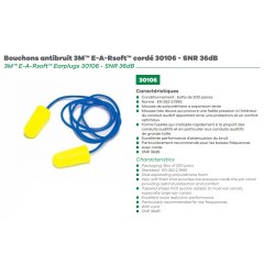 Bouchons PU EAR SOFT cordé (boite de 200 paires) ES-01-005